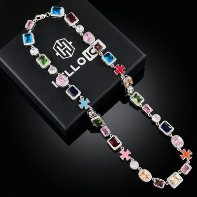 10mm Multicolored Gemstones Enamel Cross Chain
