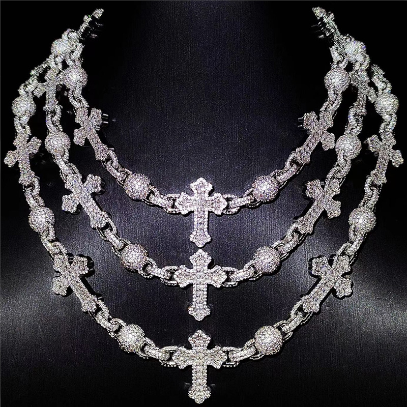 Iced Out Beads Cross Chain