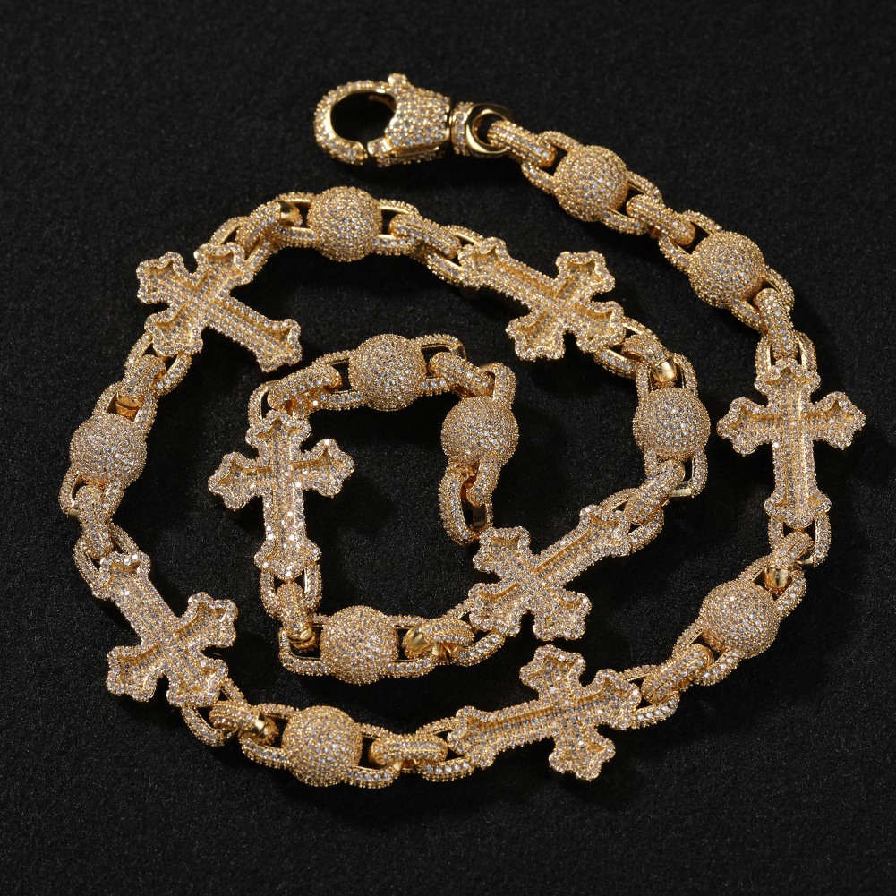 Iced Out Beads Cross Chain
