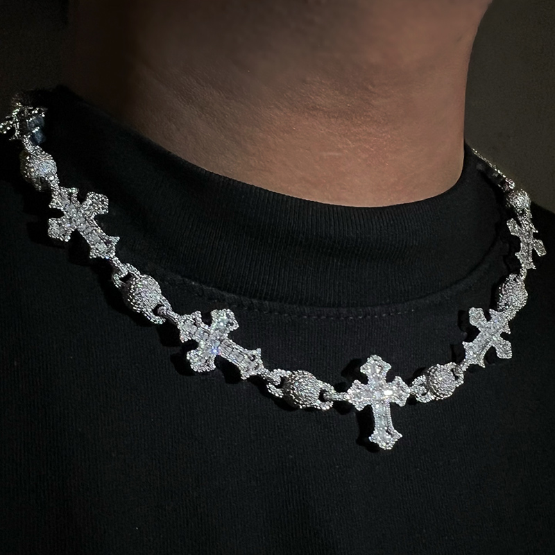 Iced Out Beads Cross Chain