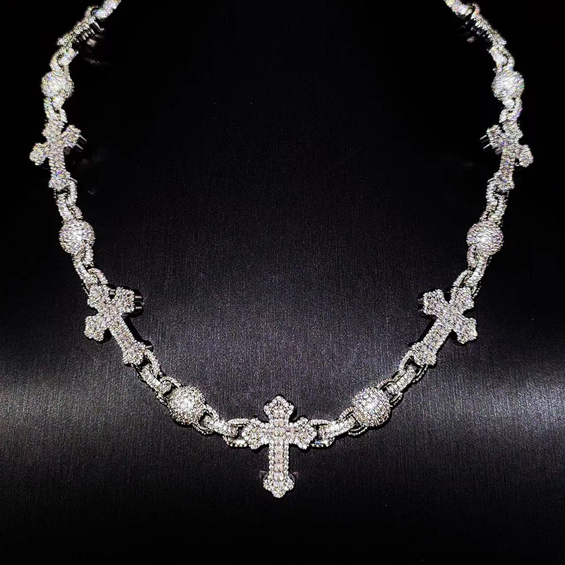 Iced Out Beads Cross Chain