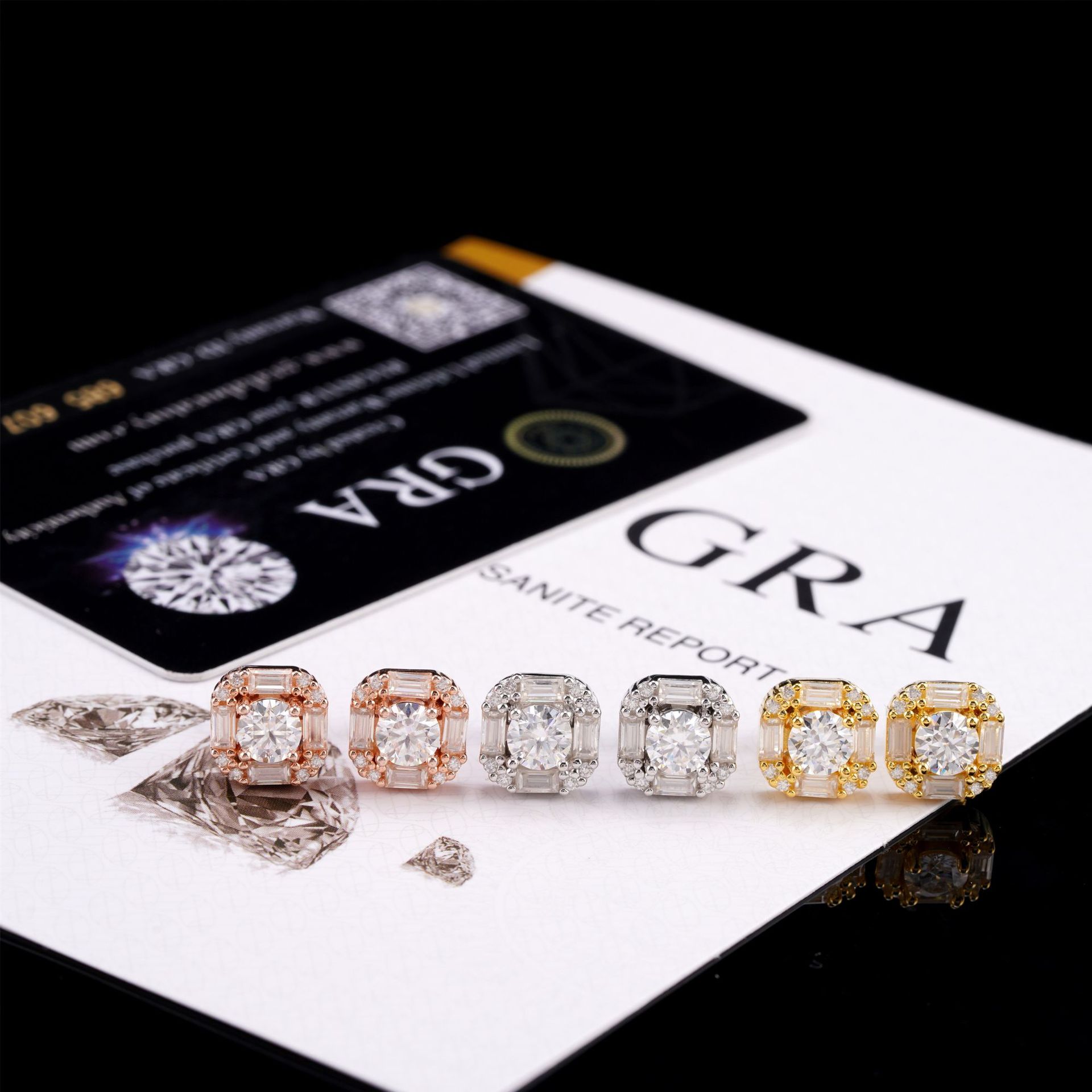 Round and Baguette Diamond Earrings