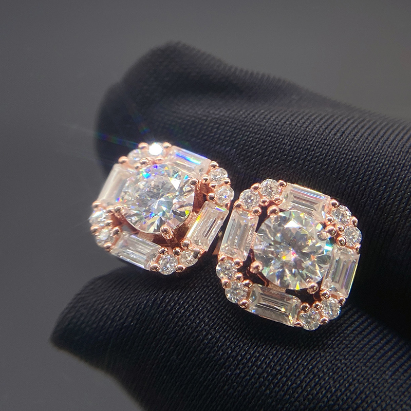 Round and Baguette Diamond Earrings