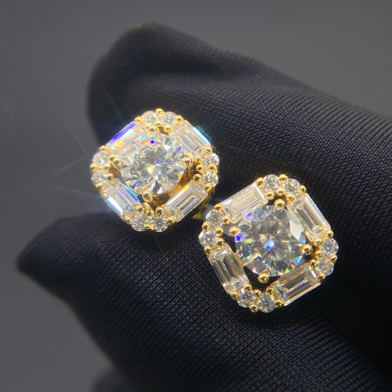 Round and Baguette Diamond Earrings
