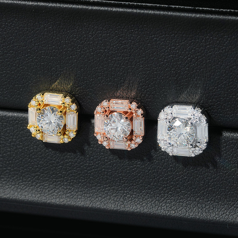 Round and Baguette Diamond Earrings