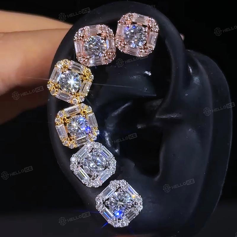 Round and Baguette Diamond Earrings