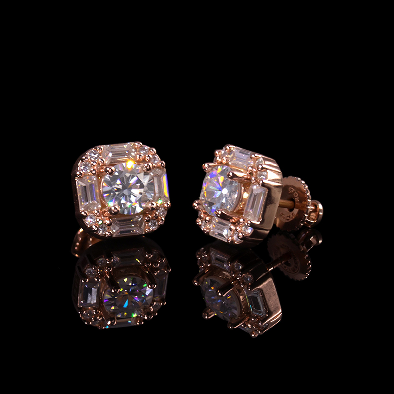 Round and Baguette Diamond Earrings