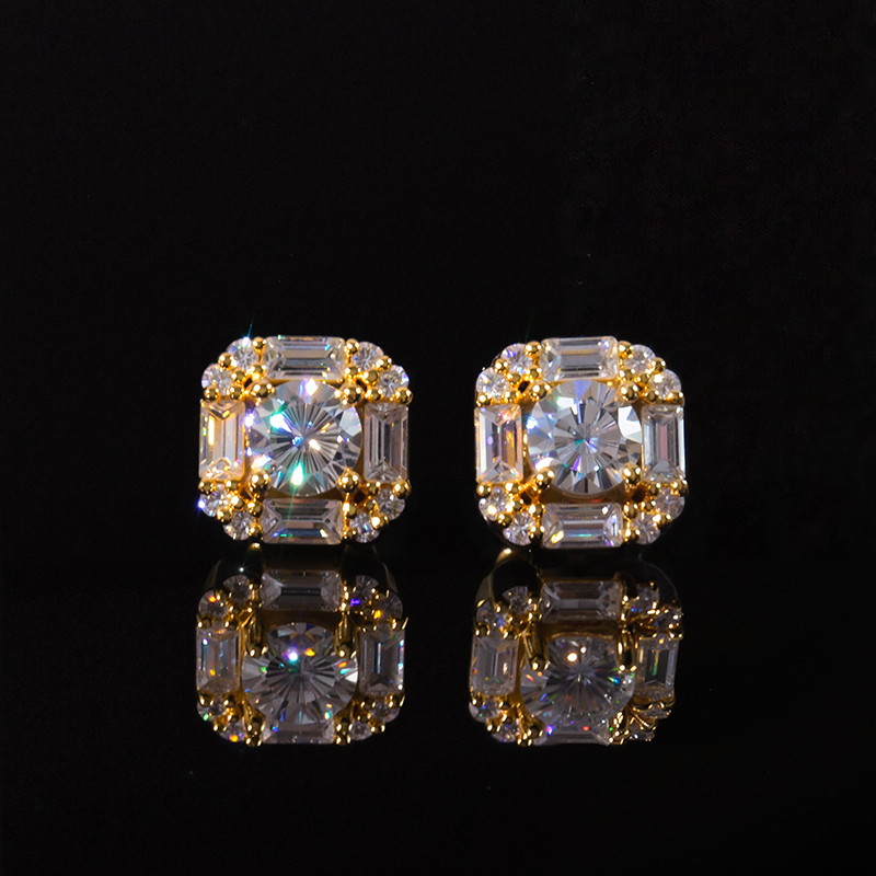 Round and Baguette Diamond Earrings