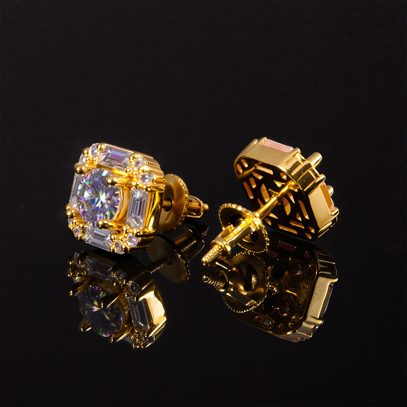 Round and Baguette Diamond Earrings