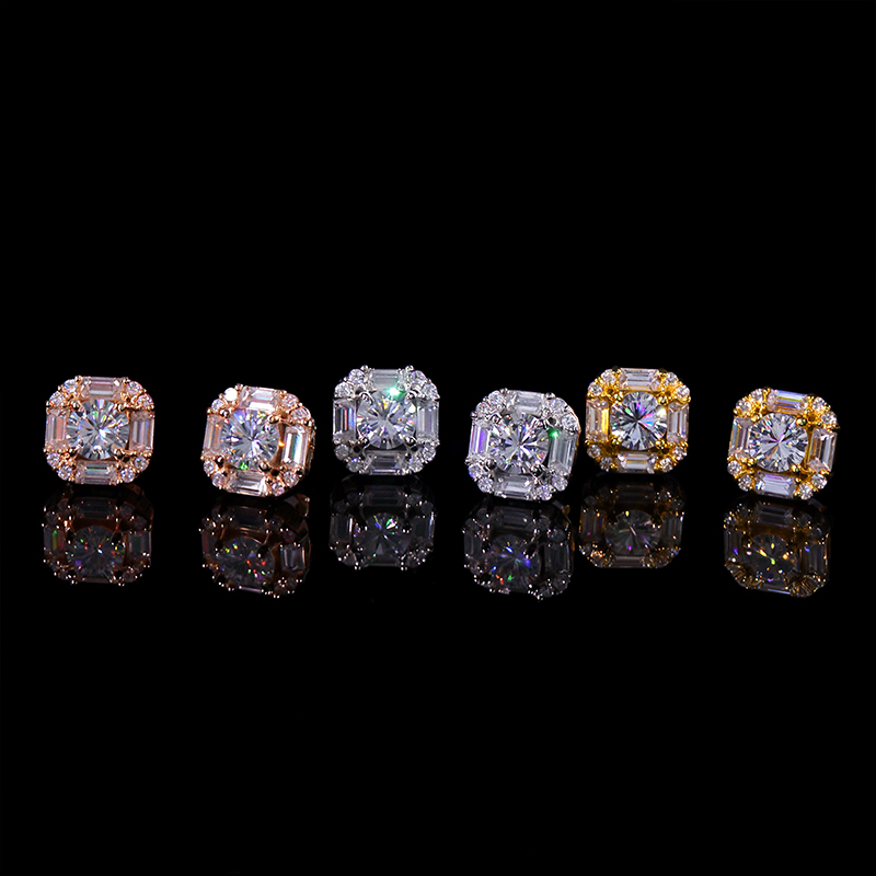 Round and Baguette Diamond Earrings