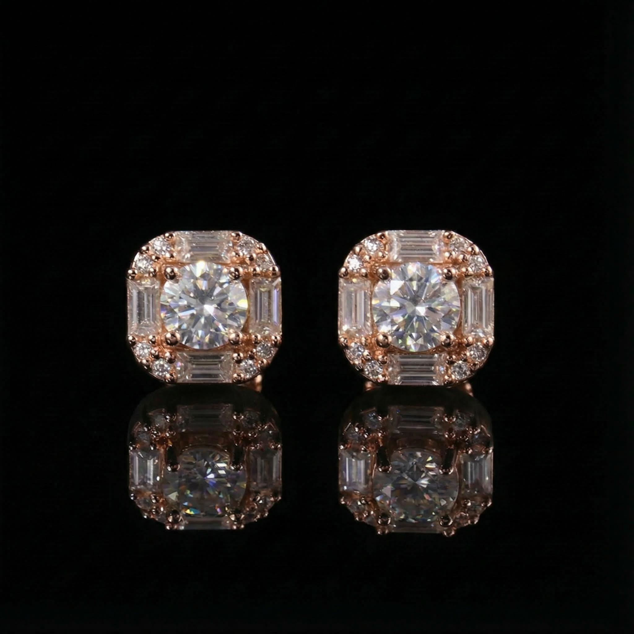 Round and Baguette Diamond Earrings Round and Baguette Diamond Earrings