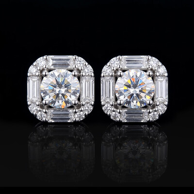 Round and Baguette Diamond Earrings