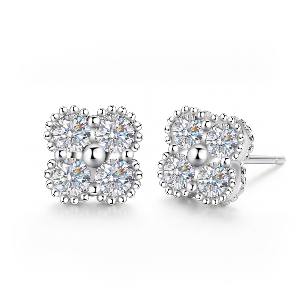 S925 Silver VVS Moissanite Four-leaf Clover Earrings