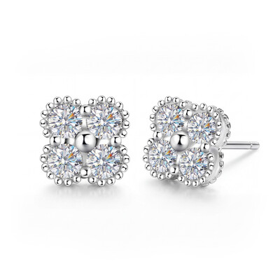 S925 Silver VVS Moissanite Four-leaf Clover Earrings