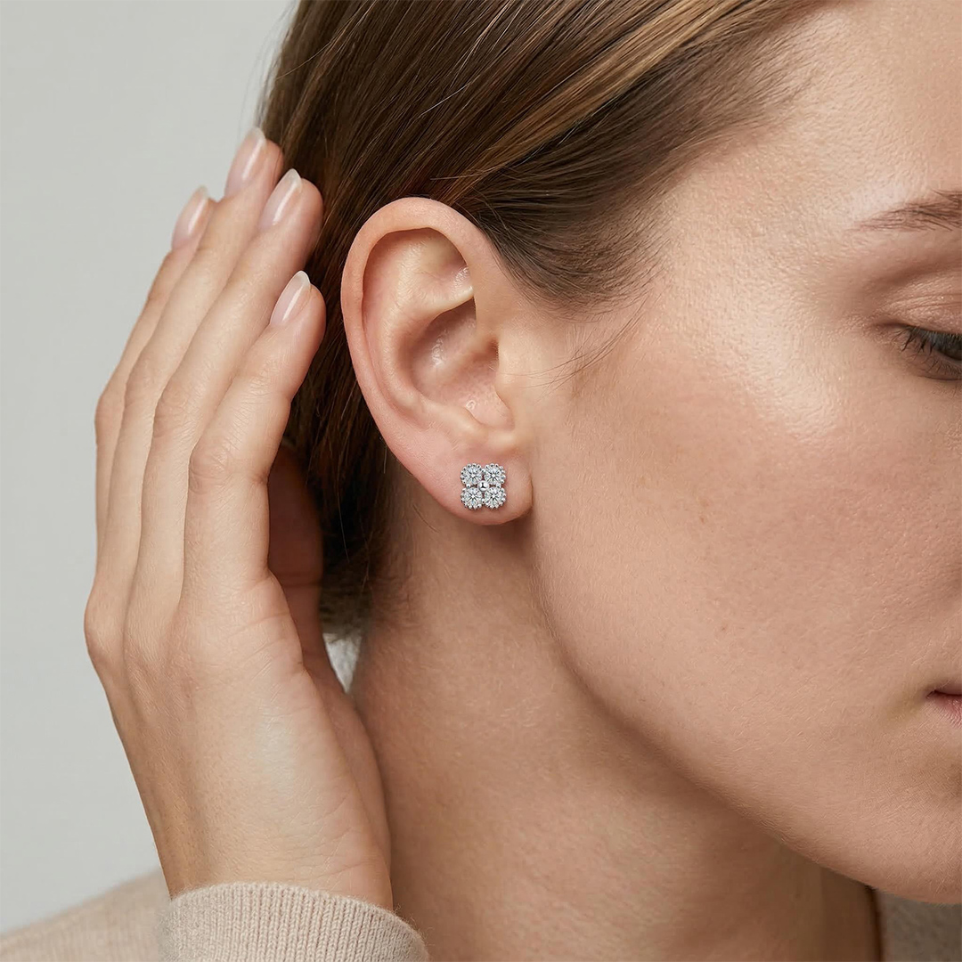 S925 Silver VVS Moissanite Four-leaf Clover Earrings