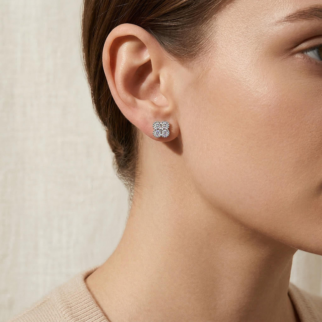 S925 Silver VVS Moissanite Four-leaf Clover Earrings