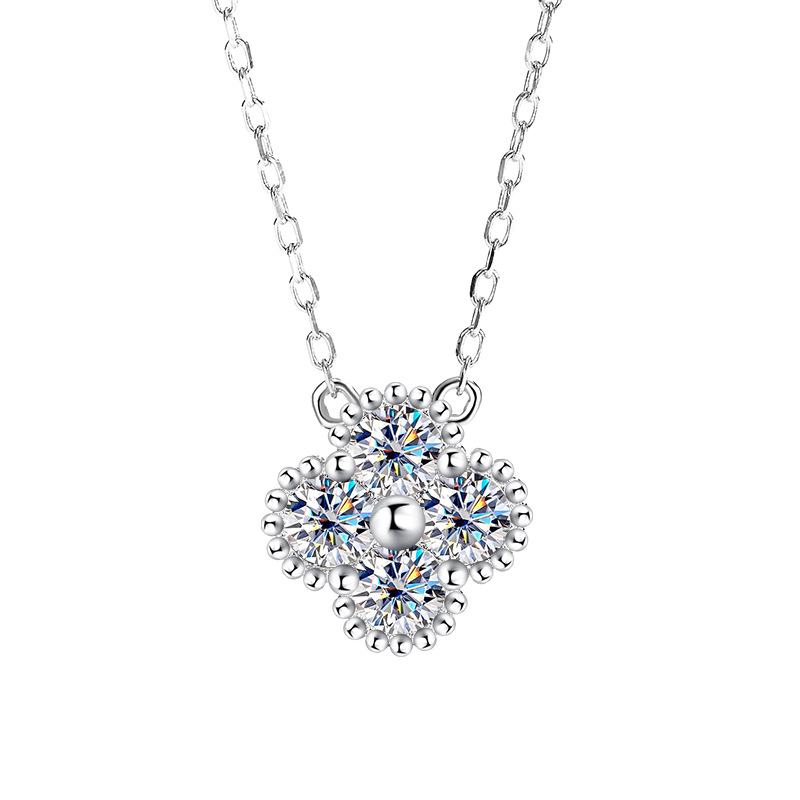 925 Silver VVS Moissanite Four-leaf Clover Pendant Necklace