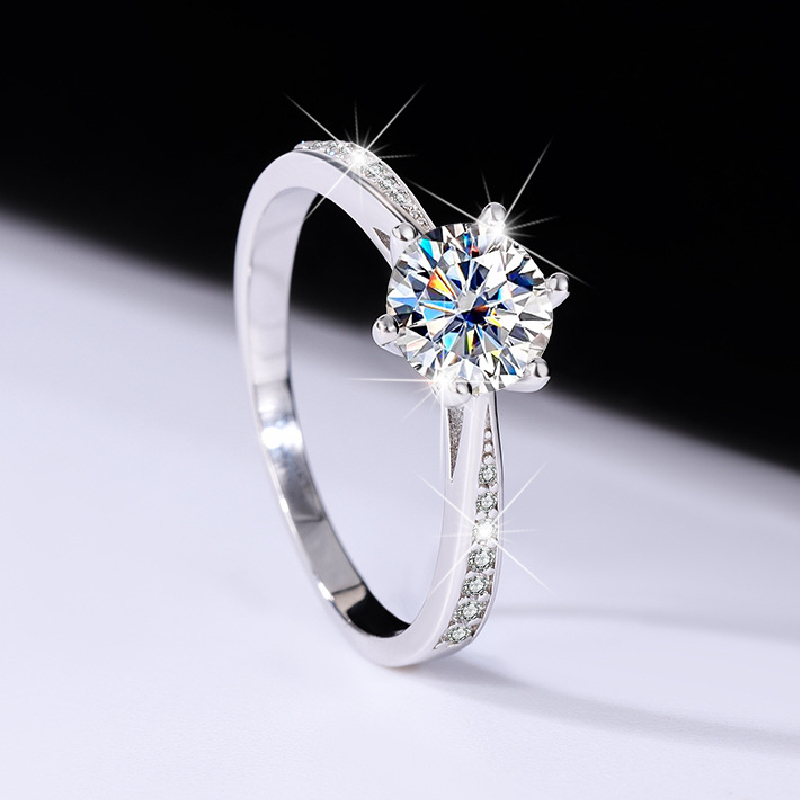 S925 Silver VVS Moissanite 0.5-3Ct Brilliant Round Cut Engagement Ring