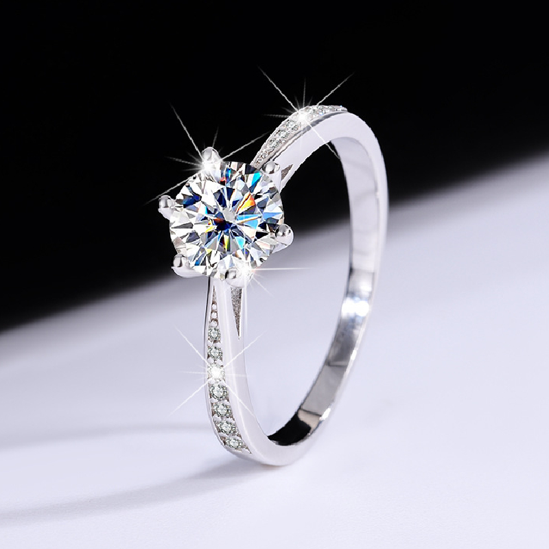 S925 Silver VVS Moissanite 0.5-3Ct Brilliant Round Cut Engagement Ring
