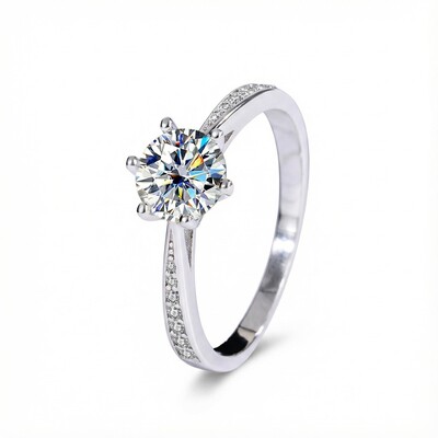 S925 Silver VVS Moissanite 0.5-3Ct Brilliant Round Cut Engagement Ring