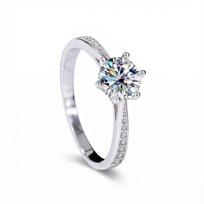 S925 Silver VVS Moissanite 0.5-3Ct Brilliant Round Cut Engagement Ring