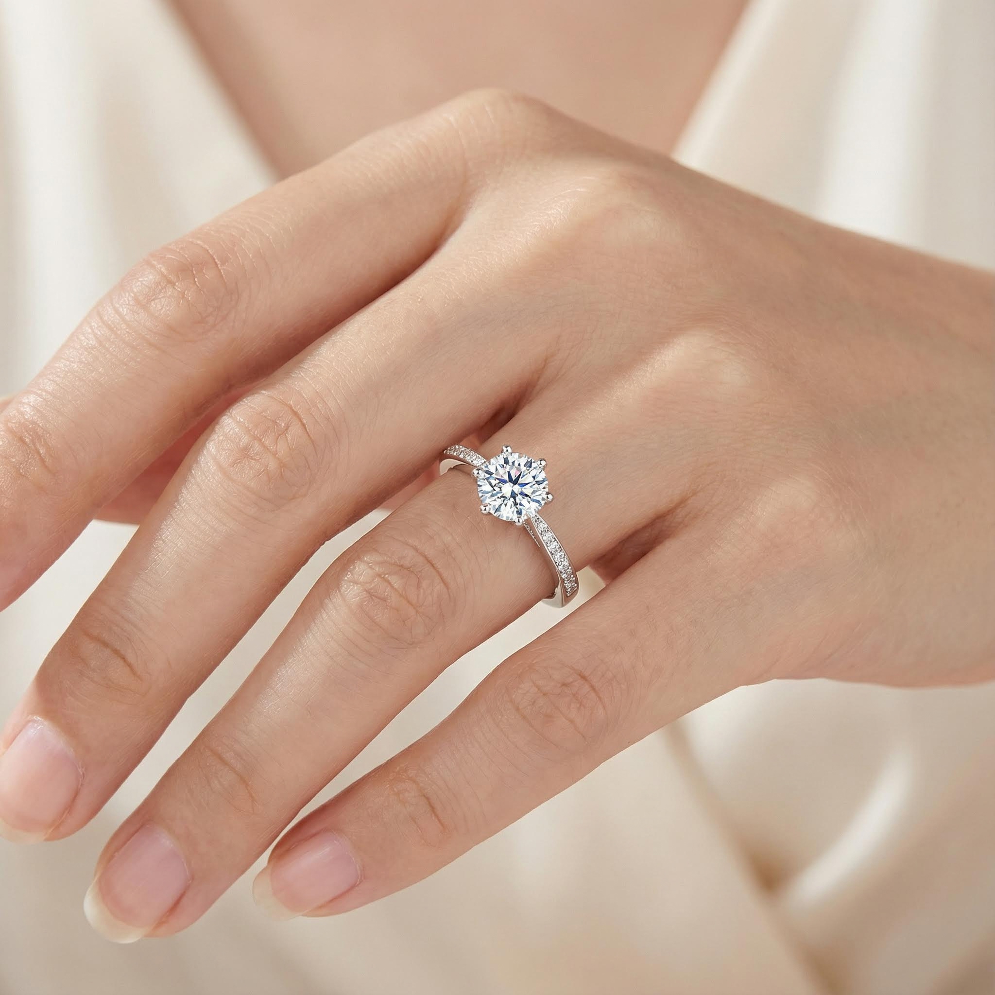 S925 Silver VVS Moissanite 0.5-3Ct Brilliant Round Cut Engagement Ring S925 Silver VVS Moissanite 0.5-3Ct Brilliant Round Cut Engagement Ring