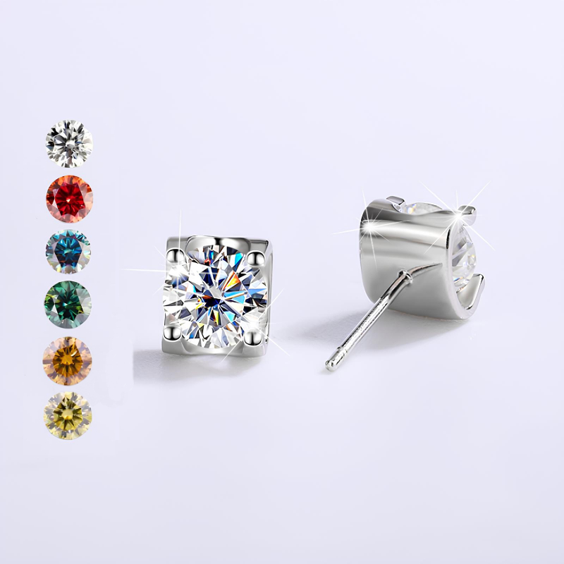 0.5Ct/1Ct VVS Moissanite S925 Silver Round Cut Stud Earrings