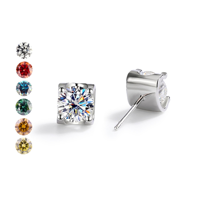 0.5Ct/1Ct VVS Moissanite S925 Silver Round Cut Stud Earrings