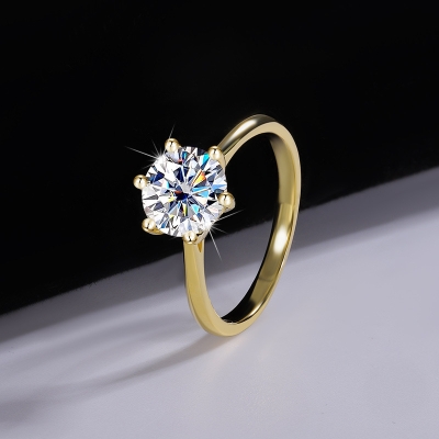 1Ct/2Ct/3Ct VVS Moissante S925 Silver 6-Claw Solitaire Engagement Ring