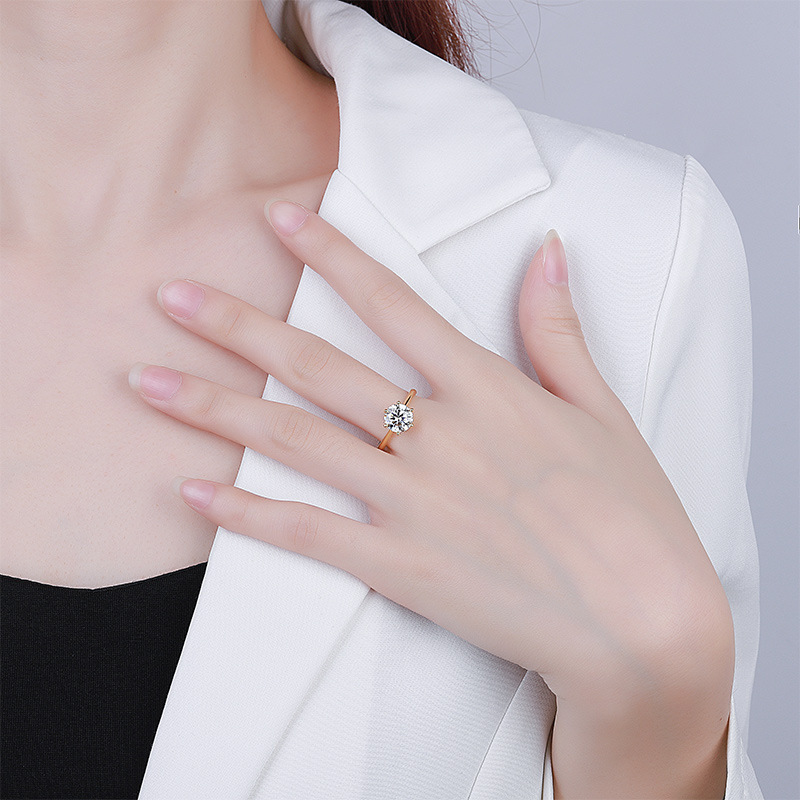 1Ct/2Ct/3Ct VVS Moissante S925 Silver 6-Claw Solitaire Engagement Ring