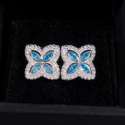 925S & VVS Moissanite Blue Clover Earrings