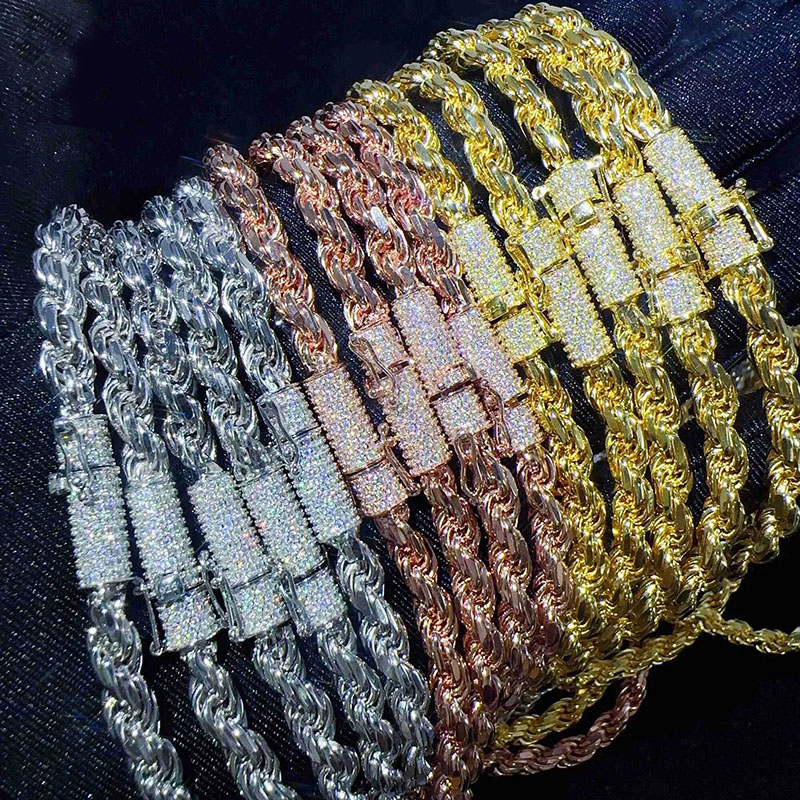 6mm 925S & VVS Moissanite Clasp Stainless Steel Rope Bracelet
