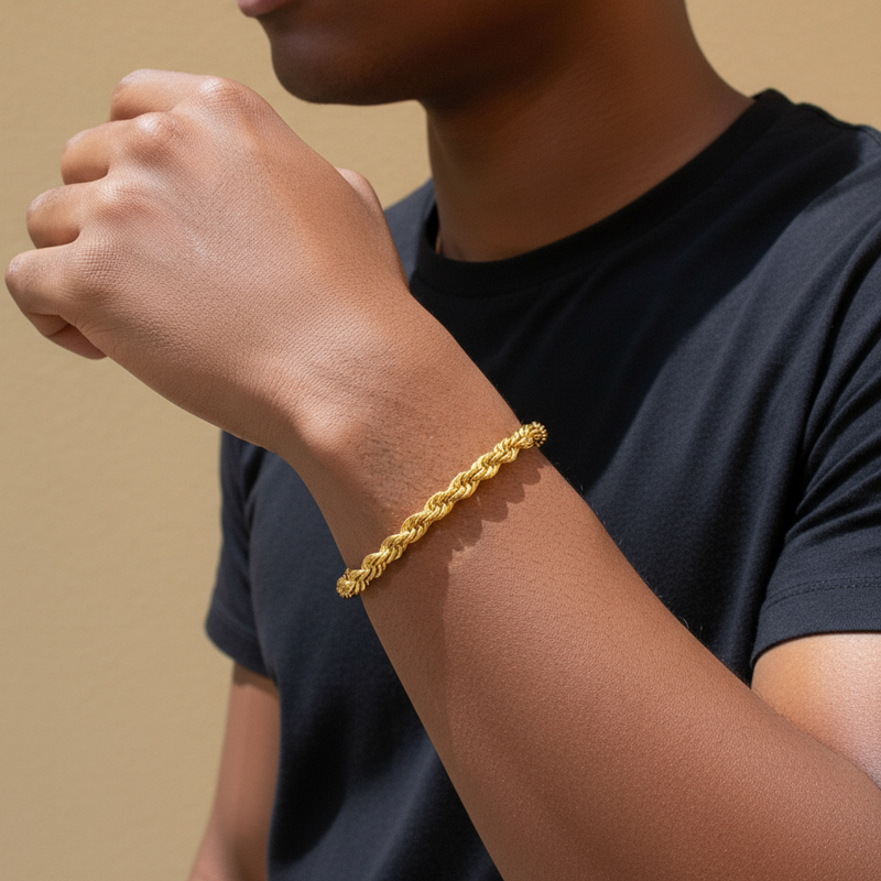 6mm 925S & VVS Moissanite Clasp Stainless Steel Rope Bracelet