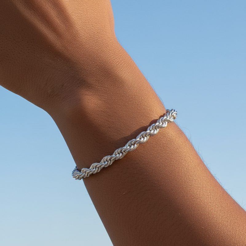 6mm 925S & VVS Moissanite Clasp Stainless Steel Rope Bracelet