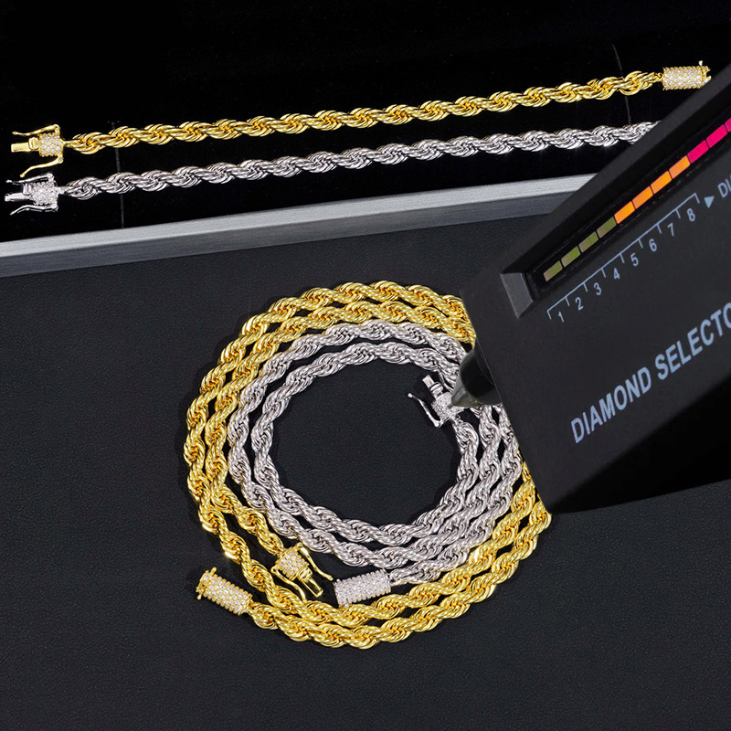 6mm 925S & VVS Moissanite Clasp Stainless Steel Rope Bracelet