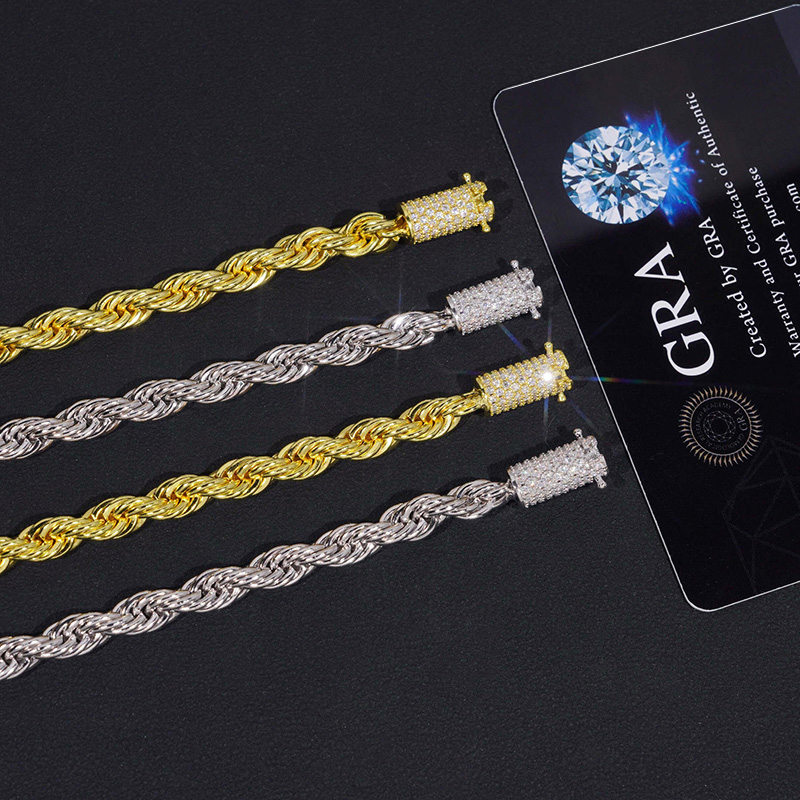 6mm 925S & VVS Moissanite Clasp Stainless Steel Rope Bracelet