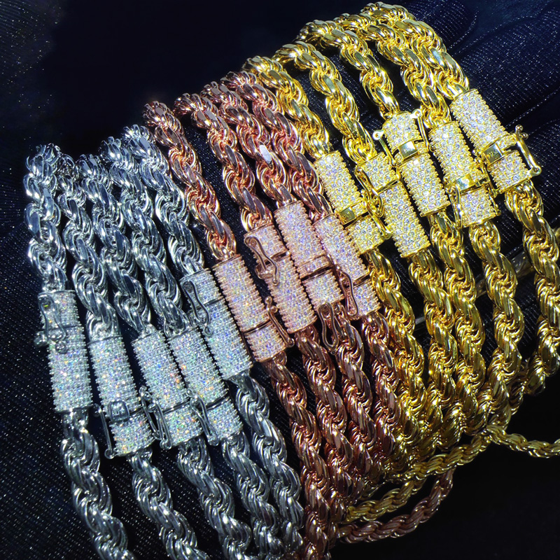 6mm 925S & VVS Moissanite Clasp Stainless Steel Rope Bracelet