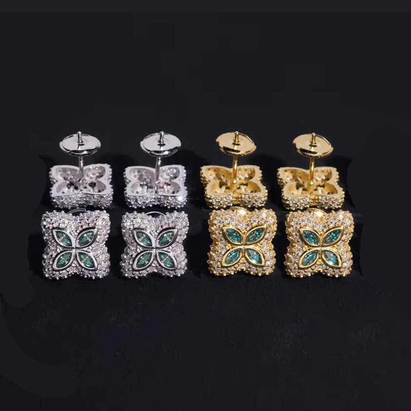 925S & VVS Moissanite Olive Green Clover Earrings 925S & VVS Moissanite Olive Green Clover Earrings