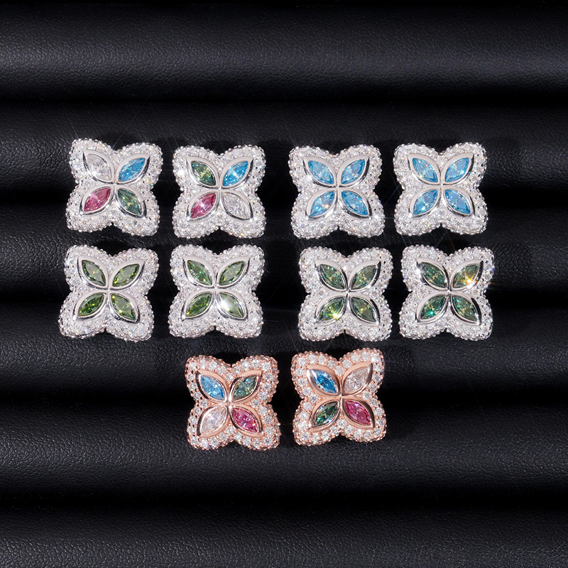 925S & VVS Moissanite Olive Green Clover Earrings 925S & VVS Moissanite Olive Green Clover Earrings