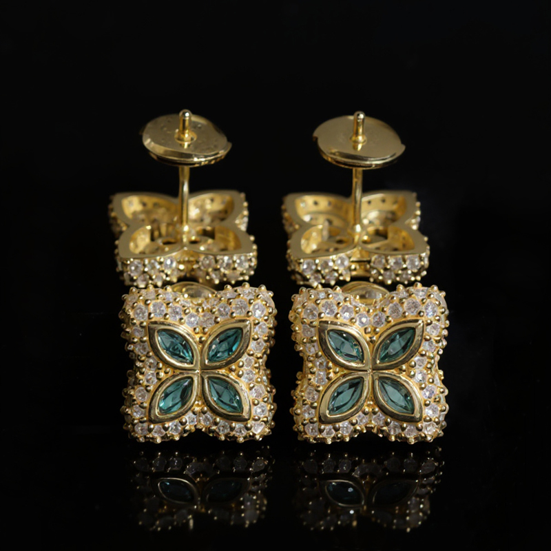 925S & VVS Moissanite Olive Green Clover Earrings 925S & VVS Moissanite Olive Green Clover Earrings