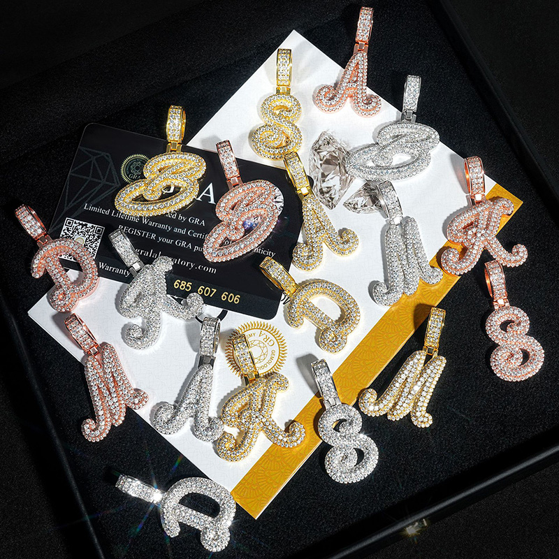 925S & VVS Moissanite Iced Letter Pendant