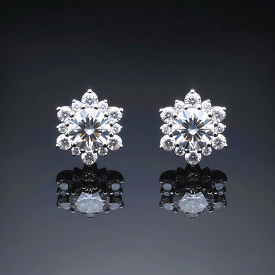 925S & VVS Moissanite Snowflake Stud Earrings in White Gold