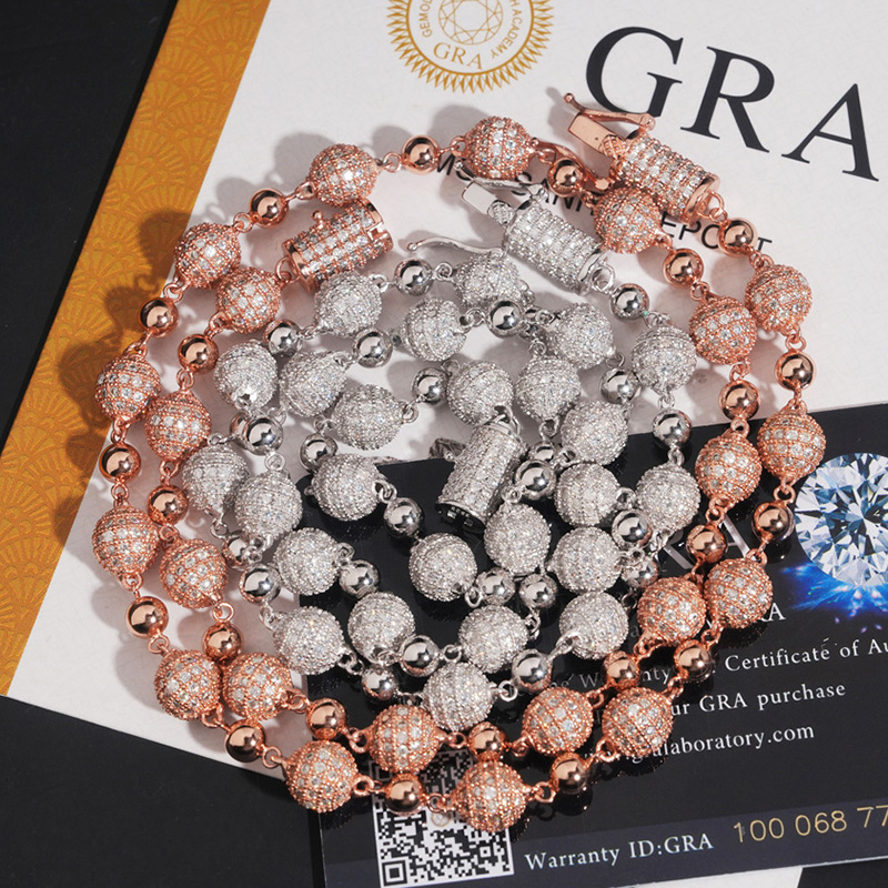 925S & VVS Moissanite 8mm Iced Beads Chain