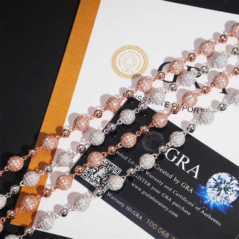 925S & VVS Moissanite 8mm Iced Beads Chain