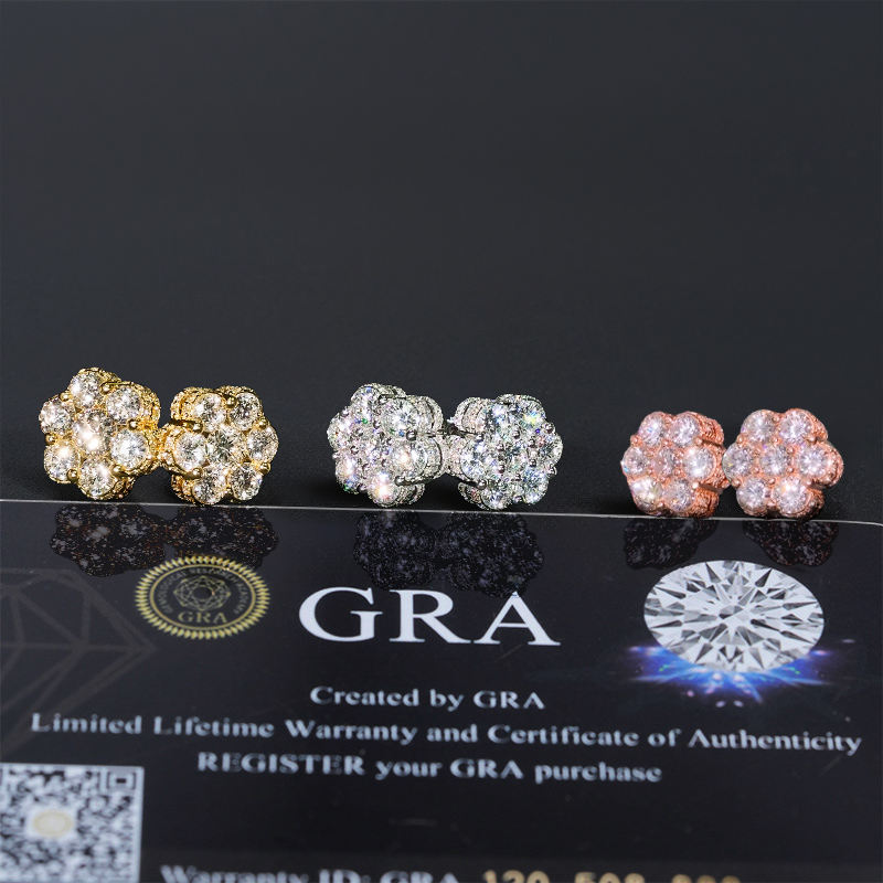 925S & VVS Moissanite Cluster Flower Full Paved Earrings