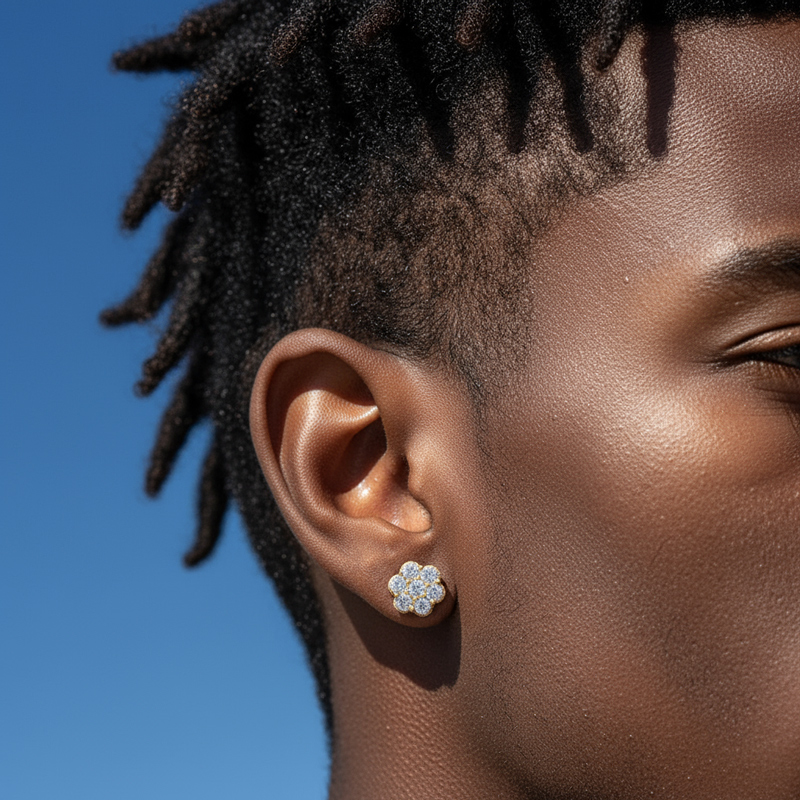 Iced Out Cluster Flower Full Paved Earrings Iced Out Cluster Flower Full Paved Earrings