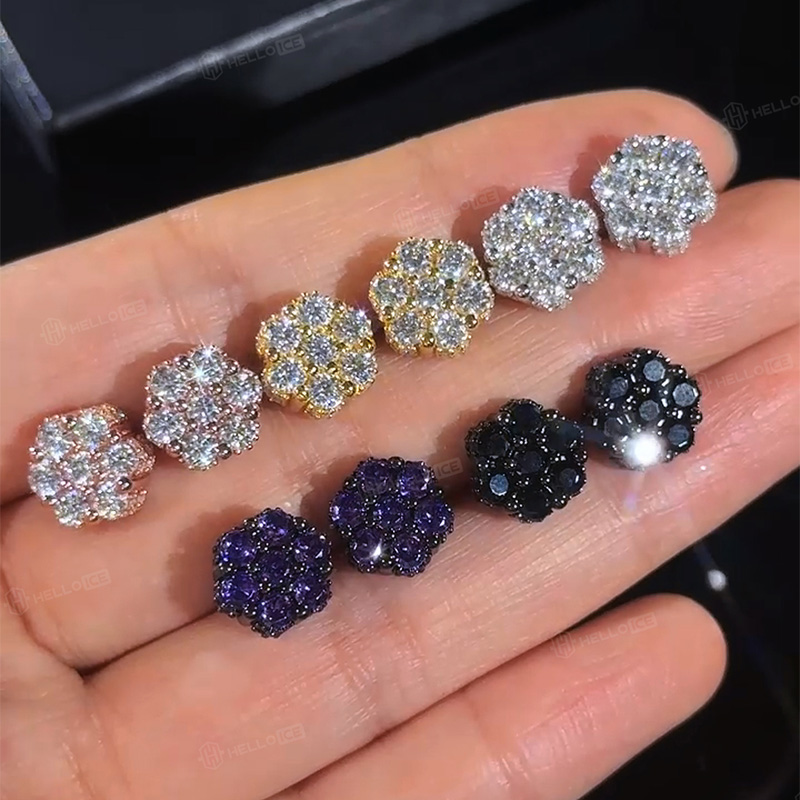 Iced Out Cluster Flower Full Paved Earrings Iced Out Cluster Flower Full Paved Earrings