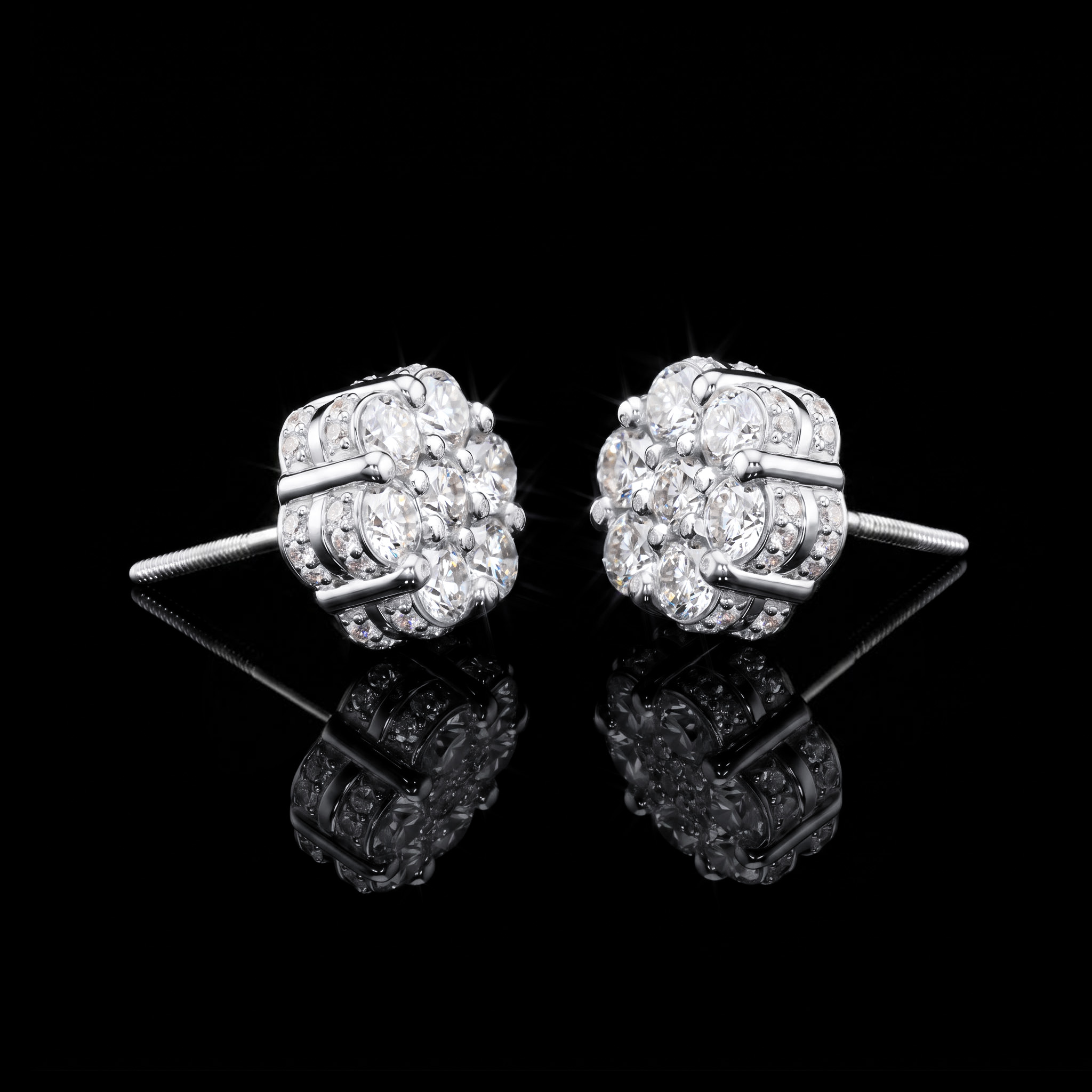 Iced Out Cluster Flower Full Paved Earrings