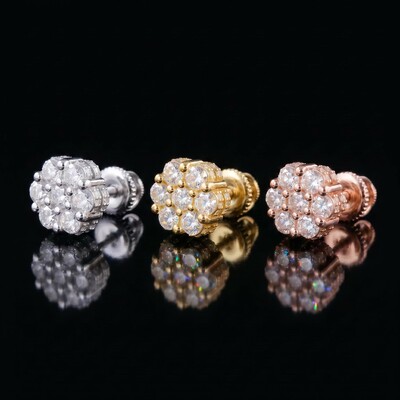 Iced Out Cluster Flower Full Paved Earrings