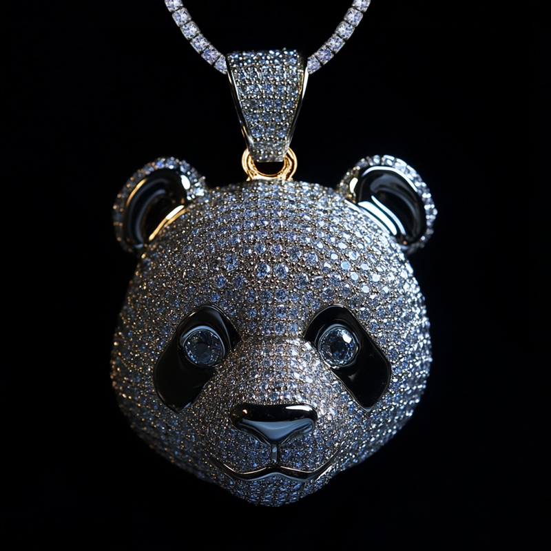 Iced Out Cute Panda Head Pendant